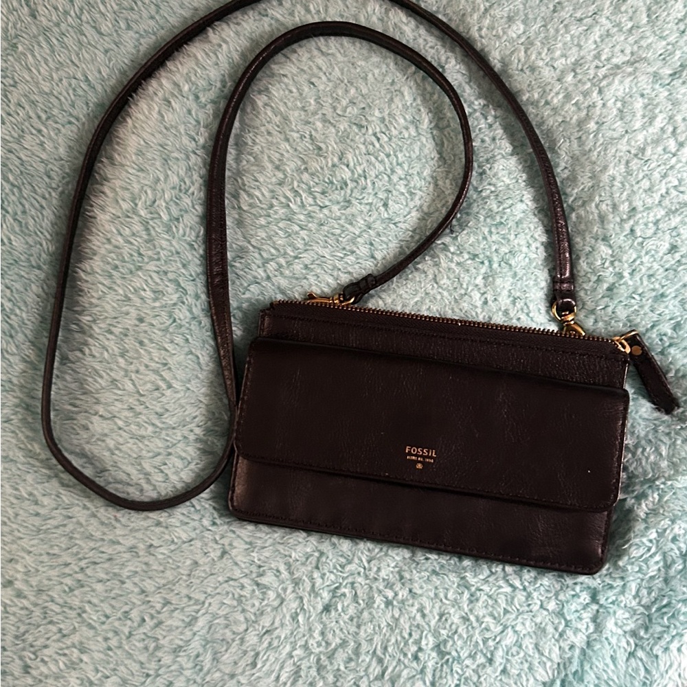 Fossil Black Leather Crossbody/Wallet Bag.. VGC